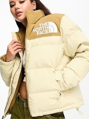 The North Face 92 Low-Fi Hi-Tek Nuptse down puffer jacket in beige and utility b